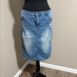 Denim Distressed Skirt